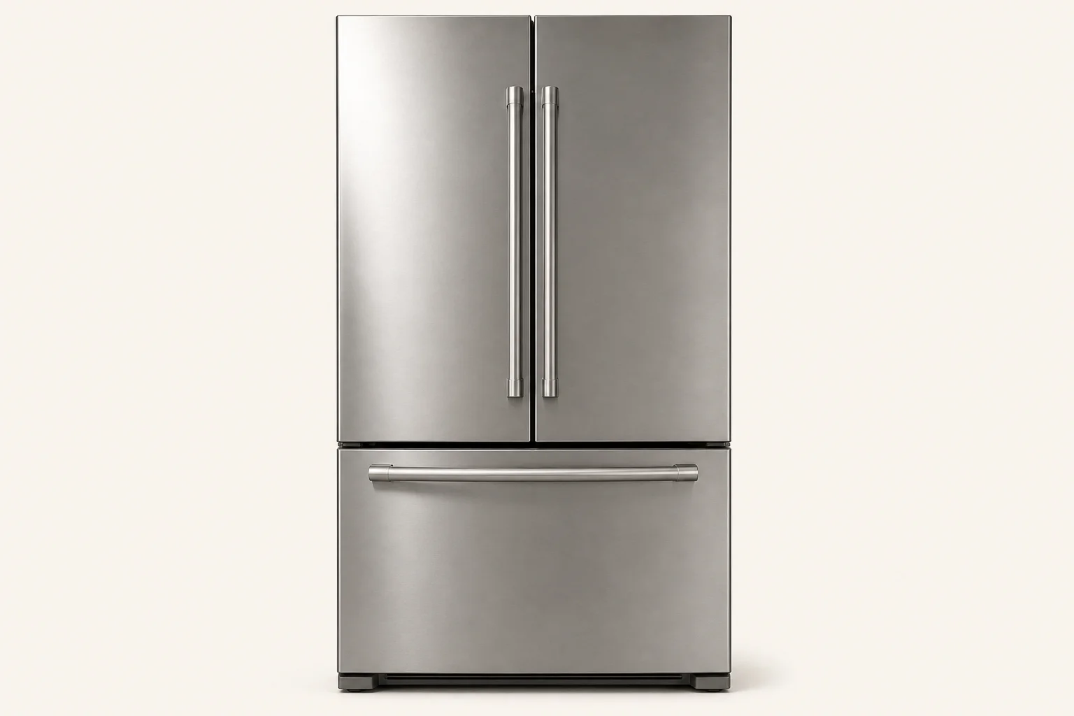 Modern stainless French-door refrigerator in a bright Canadian kitchen